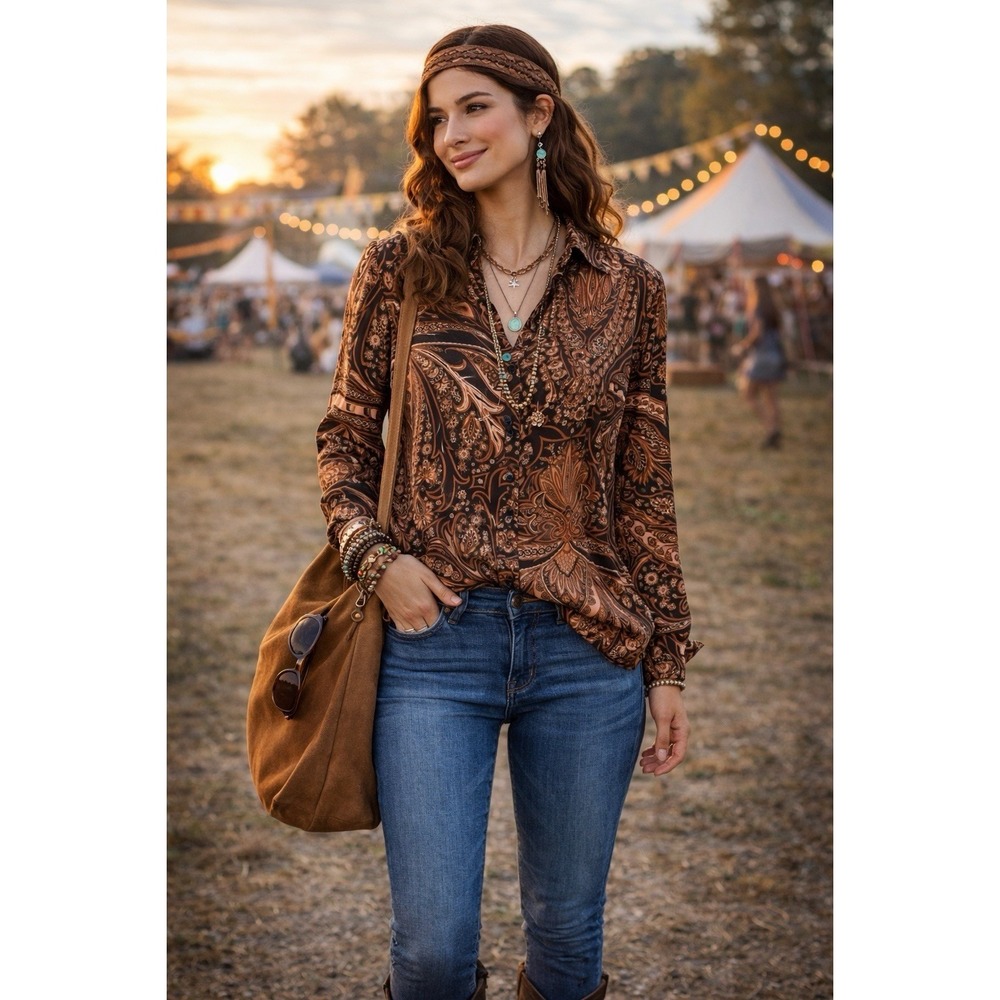 Richard Allan x‎ H&M Paisley Blouse  Womens 4 Boho Mod Festival Indie Top NWT